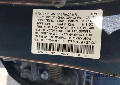 2017 Honda Civic Ex из США, поврежденный, VIN 2HGFC2F76H8572121